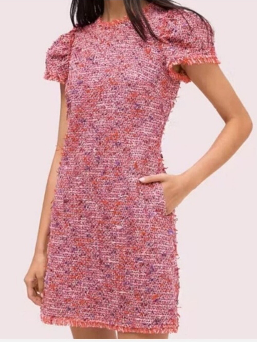 Kate Spade New York Flutter Sleeve Tweed Dress In Pink Size 6